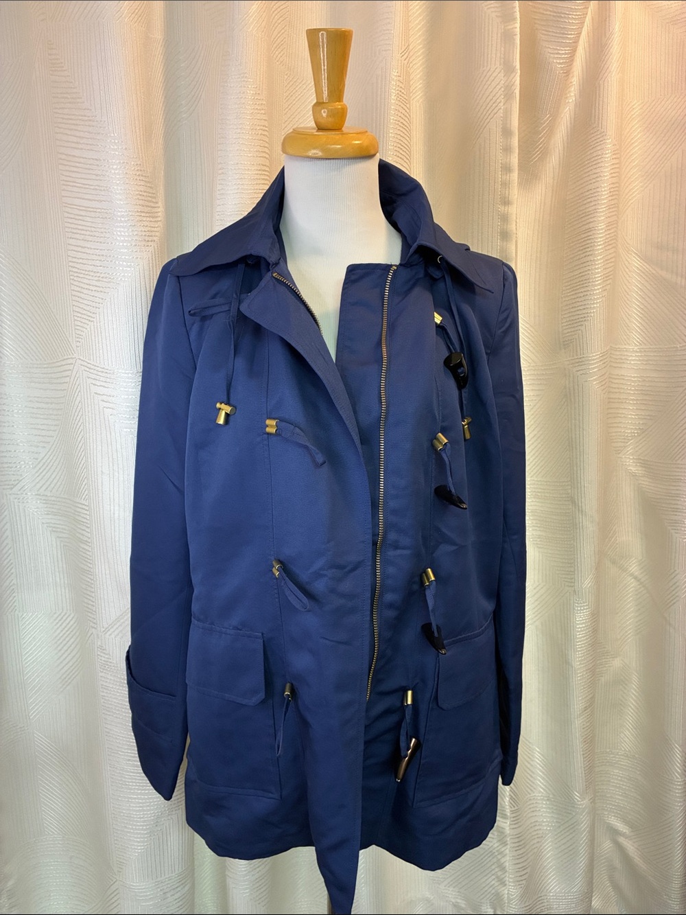 dennis basso Deep Navy Toggle-Front Utility Jacket